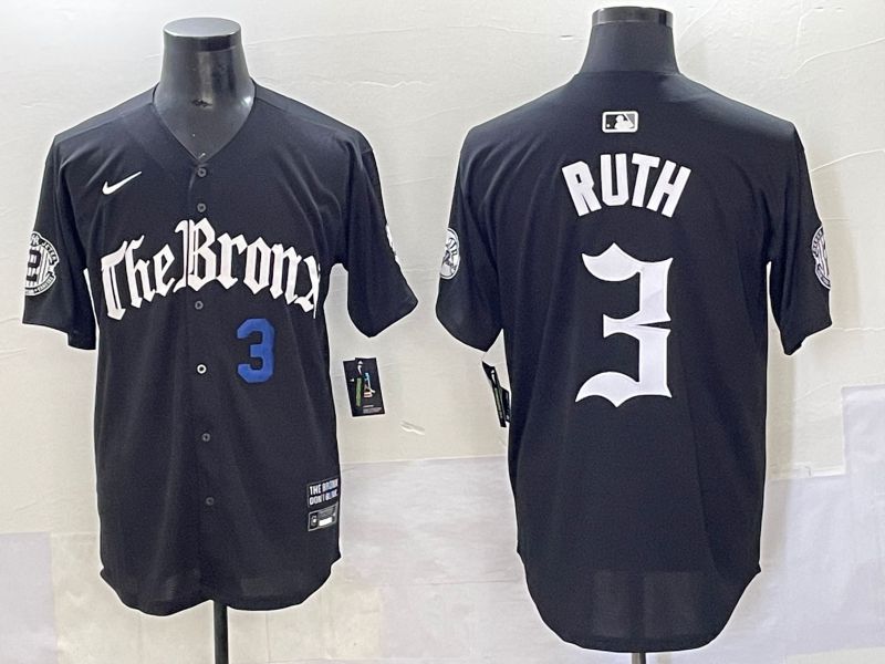 Men 2025 New York Yankees #3 Ruth Black Five generations Joint Name Nike MLB Jersey style 4